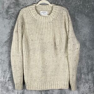 REI Cooperative Wool Blend Sweater Mens Medium‎ Cream Very Good Ribbed Donegal